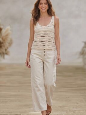 Blu Pepper Cream Crochet Knit Tank Top Large Boho Cotton Open Knit